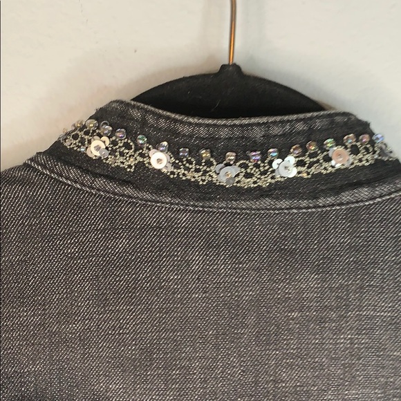 Chico’s denim gray jacket beaded sequined M - Picture 8 of 8